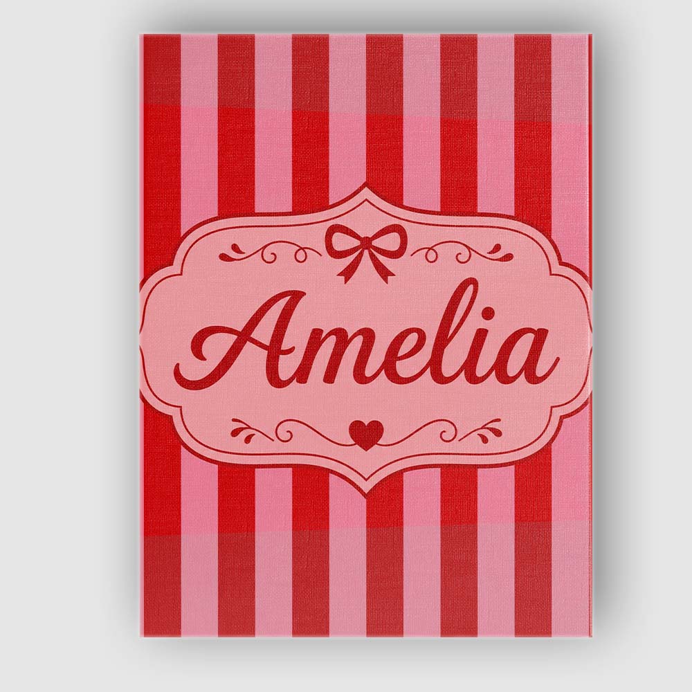 Personalised Name Wavy Red and Pink Vertical Custom Bespoke Contemporary Display Canvas Wall Art Print Decor Picture Ready to Hang