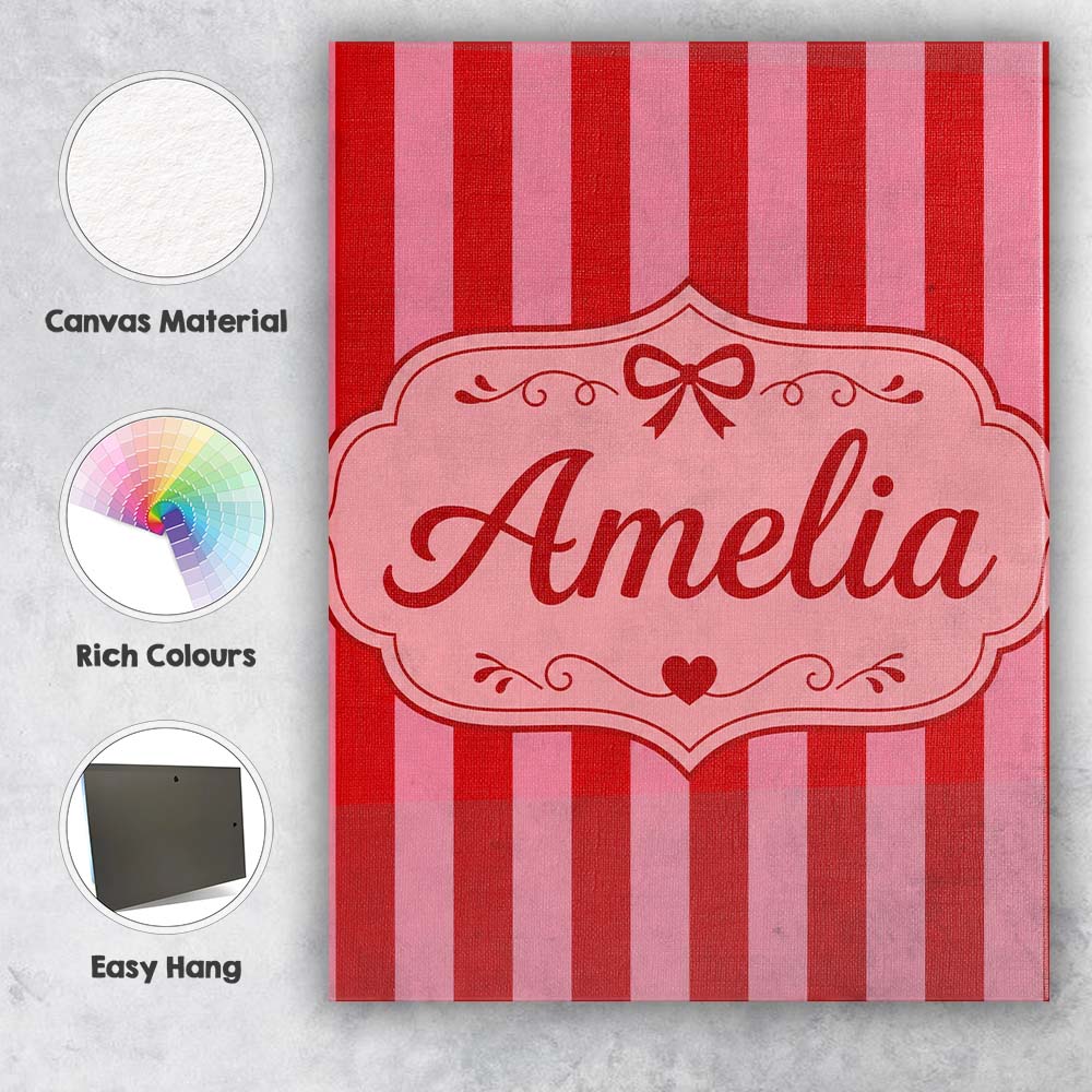 Personalised Name Wavy Red and Pink Vertical Custom Bespoke Contemporary Display Canvas Wall Art Print Decor Picture Ready to Hang