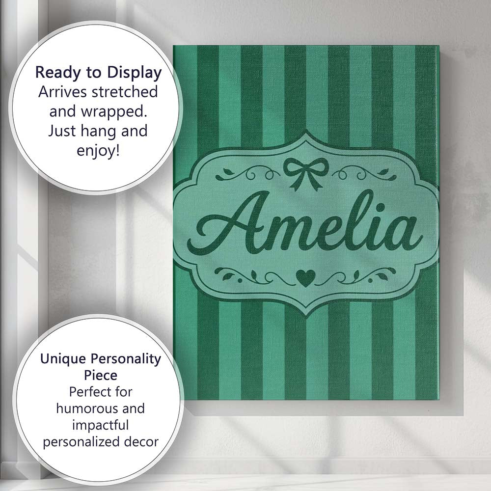 Personalised Name Wavy Green and Teal Custom Modern Room Accent Creative Decorator Style Canvas Wall Art Print Decor Picture Ready to Hang