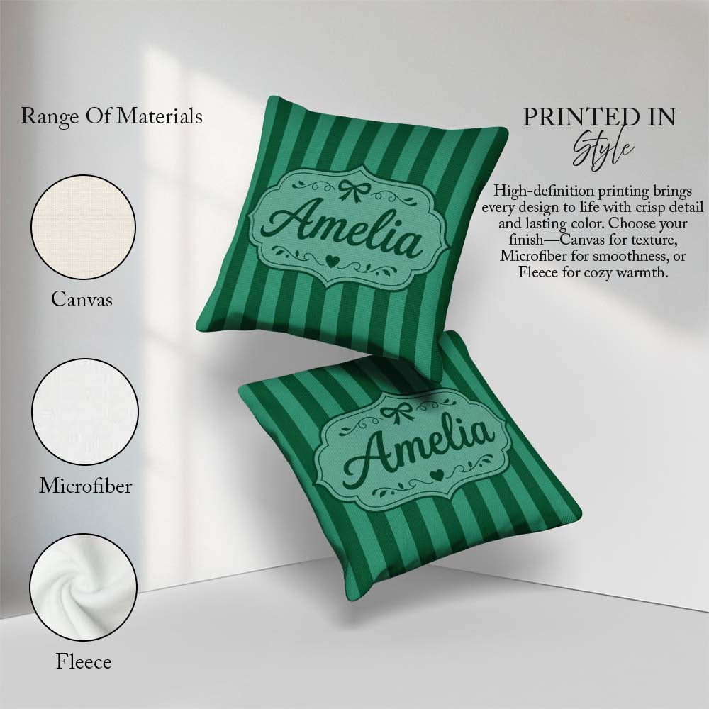 Custom Name Wavy and Teal Vertical Stripes Seamless Pattern Name Square Filled Cushion Throw Pillow Sofa Bed Home Decor Zip Washable UK Made