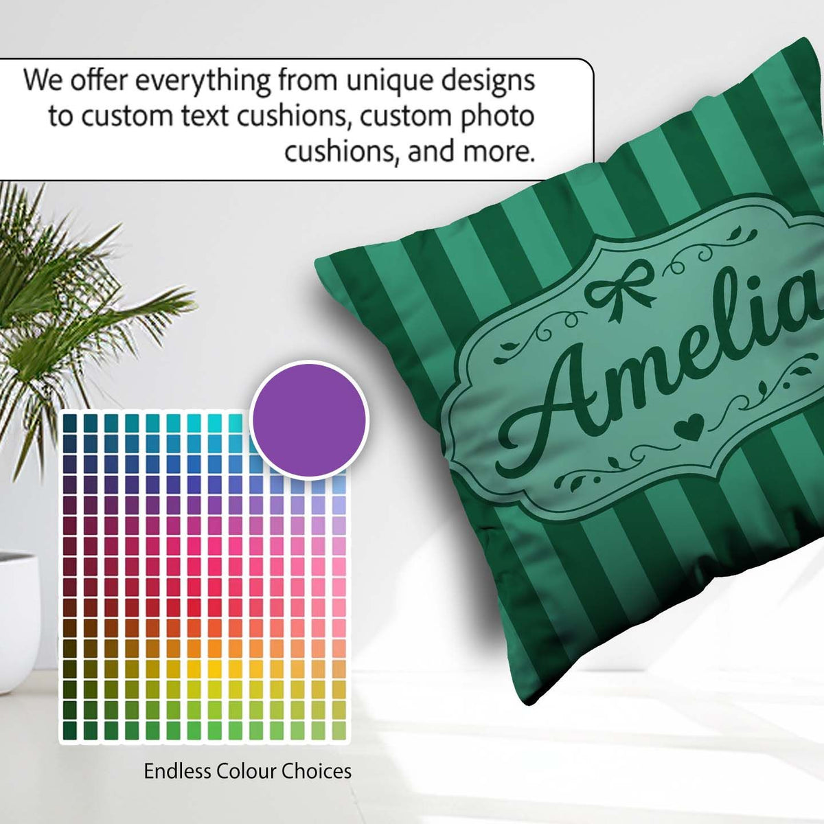 Custom Name Wavy and Teal Vertical Stripes Seamless Pattern Name Square Filled Cushion Throw Pillow Sofa Bed Home Decor Zip Washable UK Made