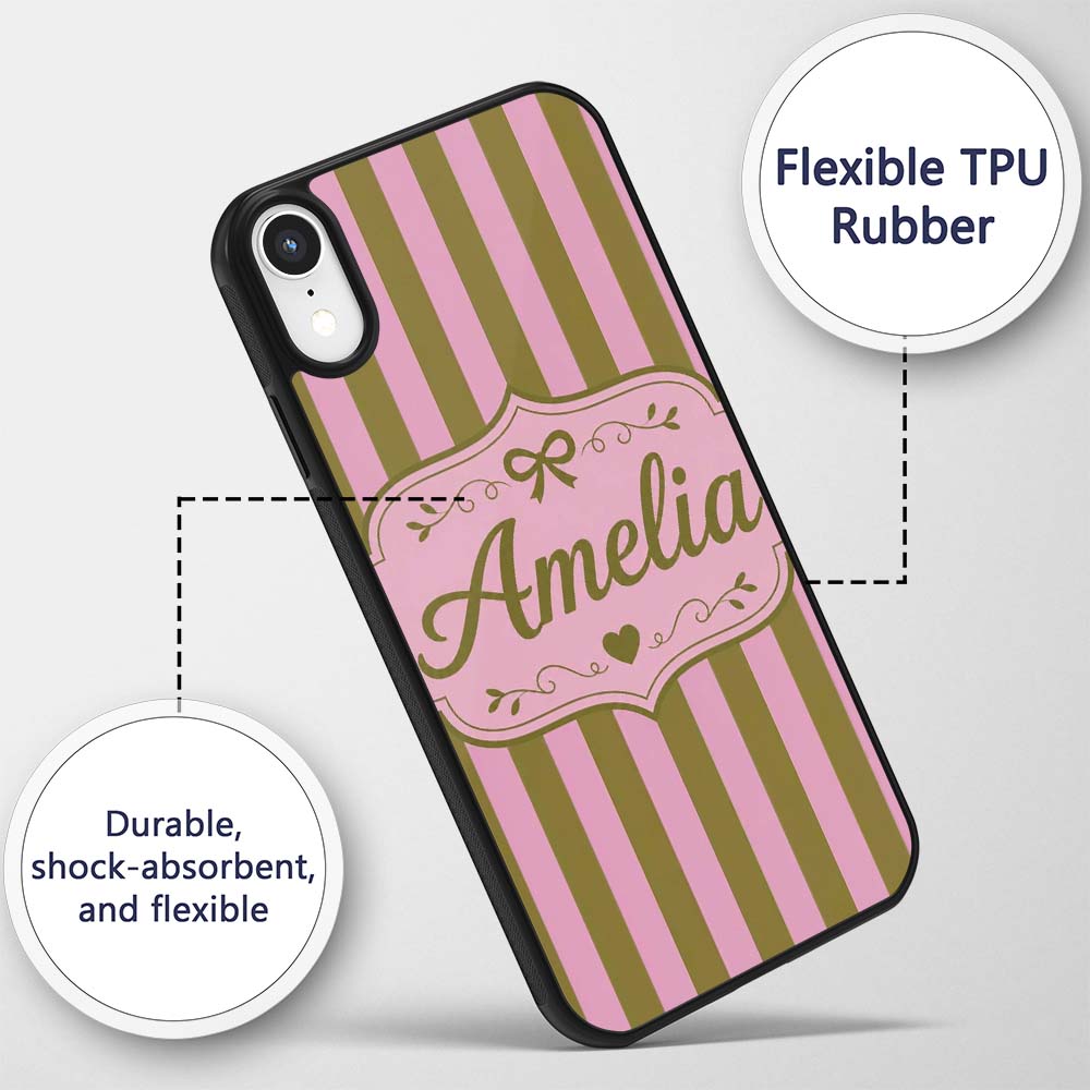 Wavy Olive Green and Pink Vertical Printed Design Custom Name Protective Phone Case Mobile Cover Durable Everyday Smartphone Shock Resistant