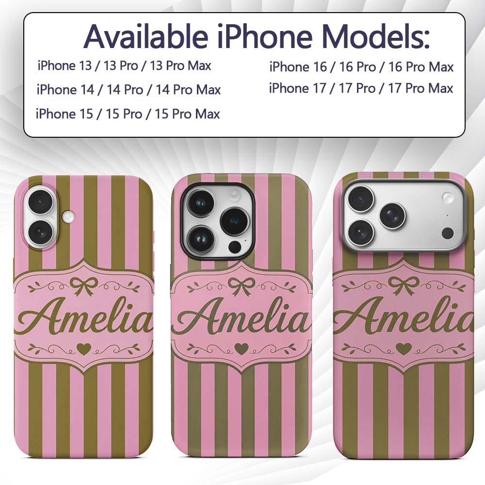 Wavy Olive Green and Pink Vertical Printed Design Custom Name Protective Phone Case Mobile Cover Durable Everyday Smartphone Shock Resistant