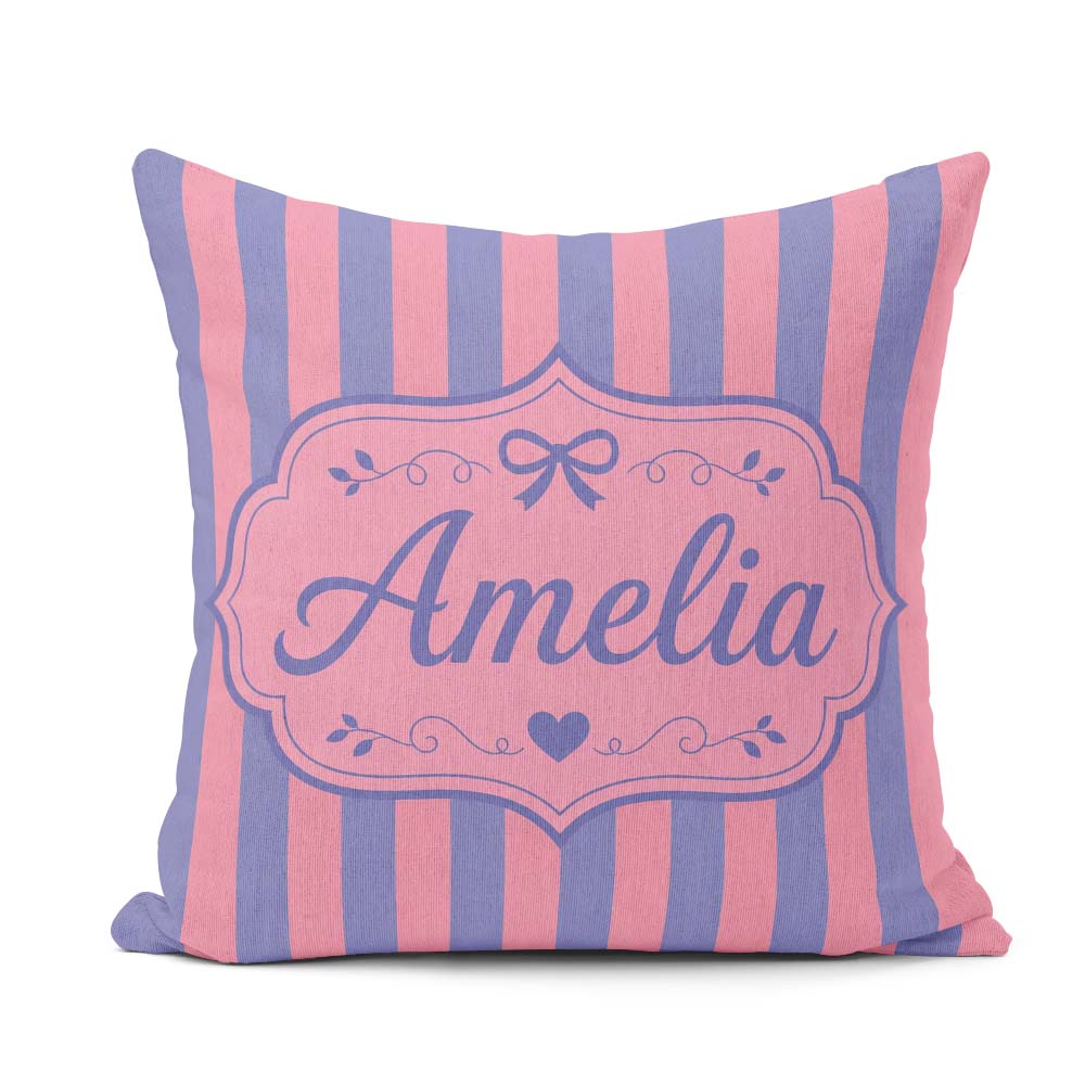 Custom Name Wavy and Pink Vertical Stripes Seamless Pattern Name Square Filled Cushion Throw Pillow Sofa Bed Home Decor Zip Washable UK Made