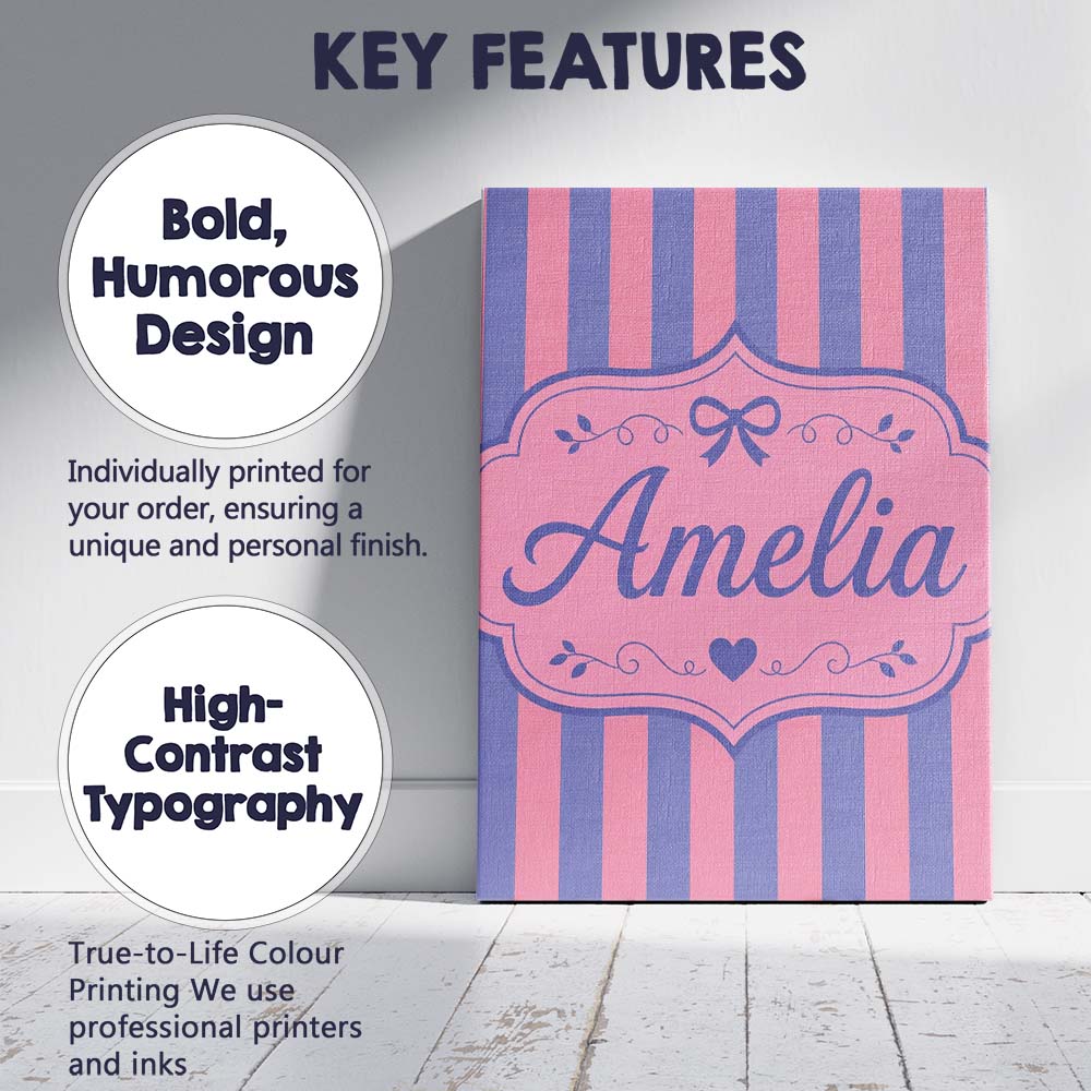 Personalised Name Wavy Purple and Pink Custom Modern Room Accent Elegant Feature Canvas Wall Art Print Decor Picture Ready to Hang