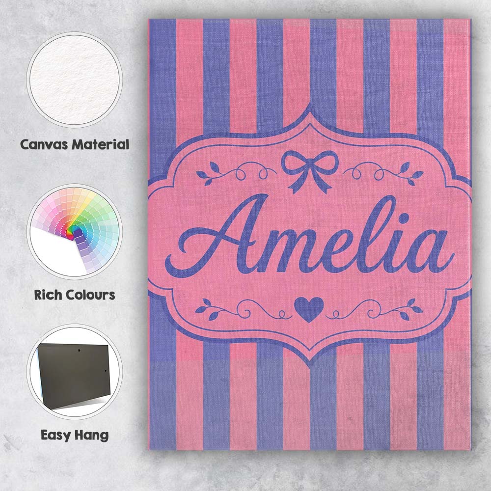 Personalised Name Wavy Purple and Pink Custom Modern Room Accent Elegant Feature Canvas Wall Art Print Decor Picture Ready to Hang