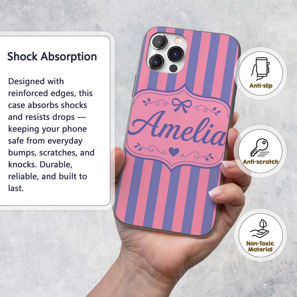 Wavy Purple and Pink Vertical Stripes Seamless Custom Name Protective Phone Case Mobile Cover Durable Everyday Smartphone Shock Resistant