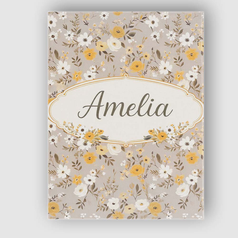 Personalised Name Yellow White Floral Meadow on Beige Seamless Custom Modern Room Accent Canvas Wall Art Print Decor Picture Ready to Hang