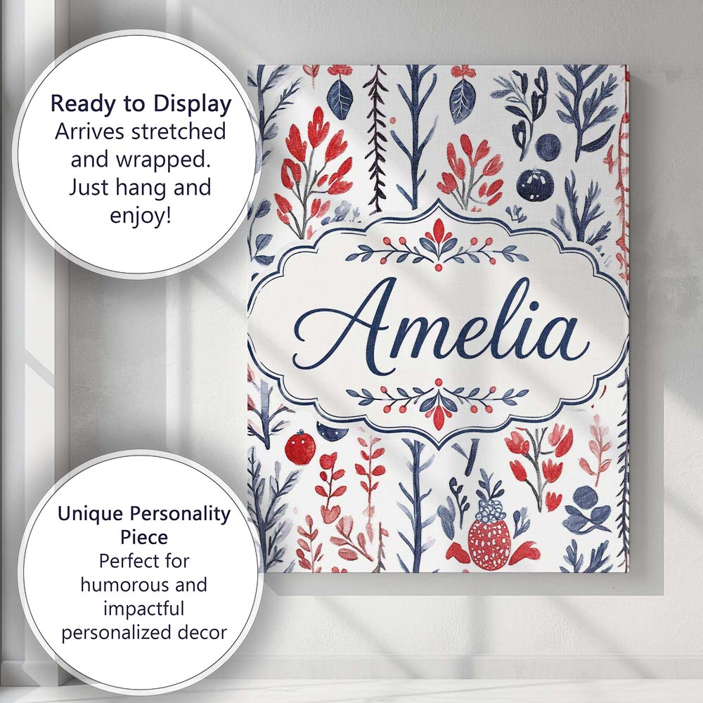Personalised Name Scandinavian Botanical Custom Unique Gift Idea Elegant Feature Canvas Wall Art Print Decor Picture Ready to Hang