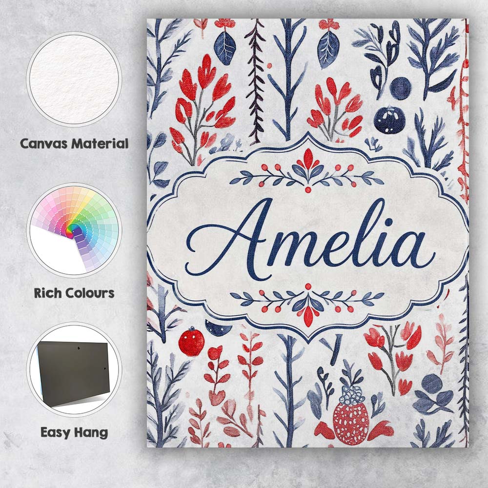 Personalised Name Scandinavian Botanical Custom Unique Gift Idea Elegant Feature Canvas Wall Art Print Decor Picture Ready to Hang