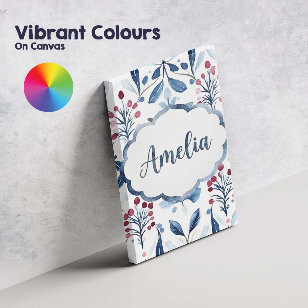 Personalised Name Soft Blue Red Berry Custom Modern Room Accent Creative Decorator Style Canvas Wall Art Print Decor Picture Ready to Hang