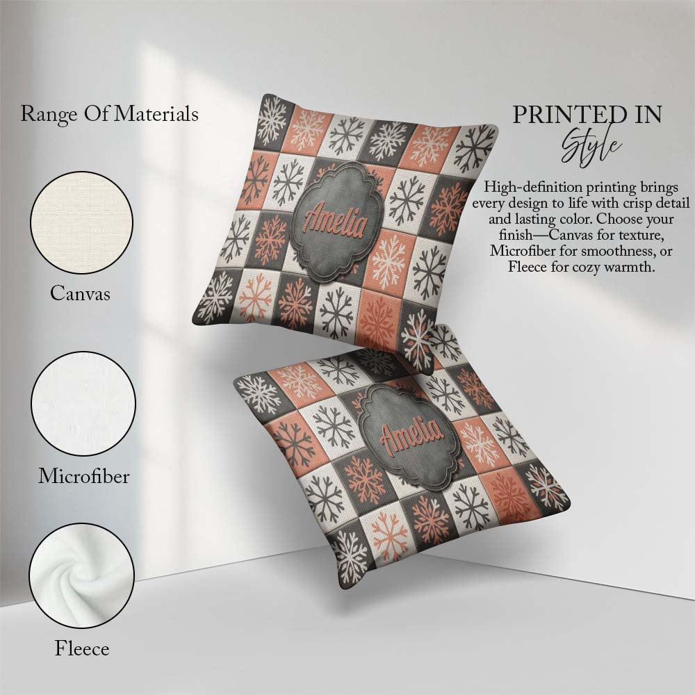 Custom Name Folk Tile Snowflake Grid Seamless Pattern Name Cute Square Filled Cushion Throw Pillow Sofa Bed Home Decor Zip Washable UK Made