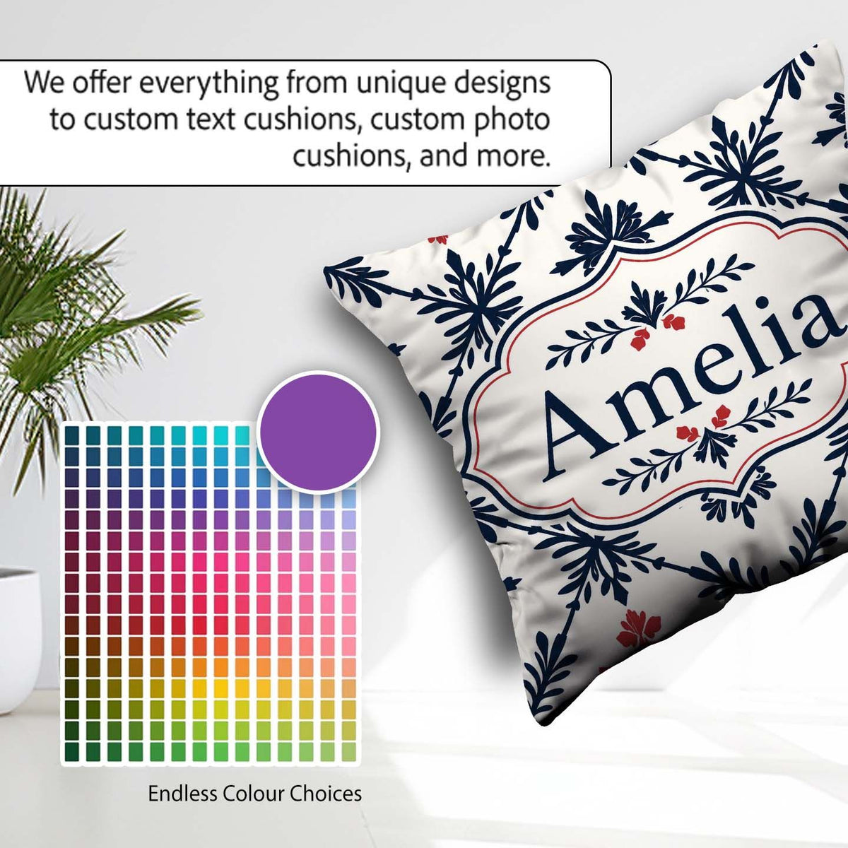 Custom Name Nordic Folk Grid Blue Red Seamless Pattern Name Cute Square Filled Cushion Throw Pillow Sofa Bed Home Decor Zip Washable UK Made