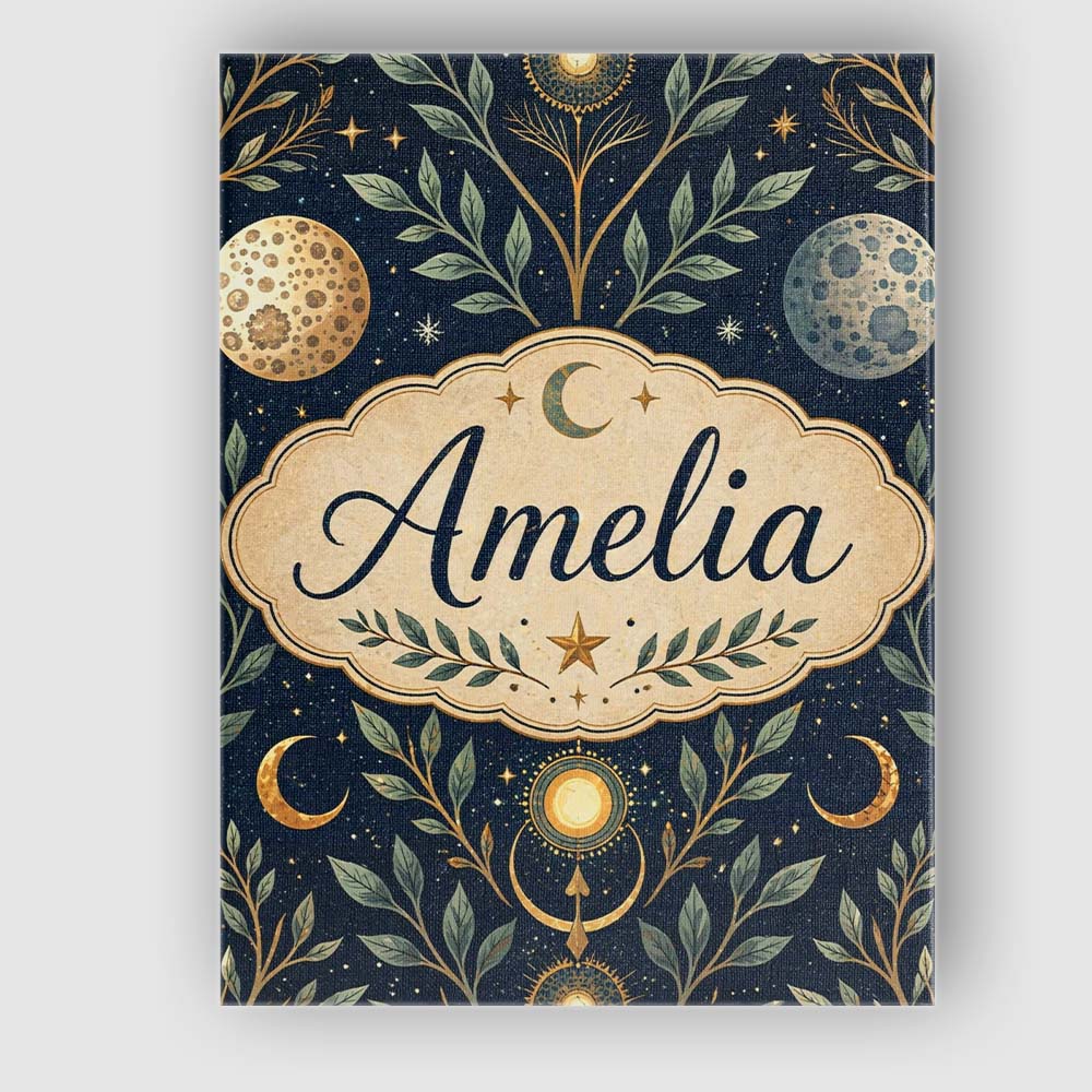 Personalised Name Celestial Botanical Moon Phases Sacred Night Custom Modern Room Accent Canvas Wall Art Print Decor Picture Ready to Hang