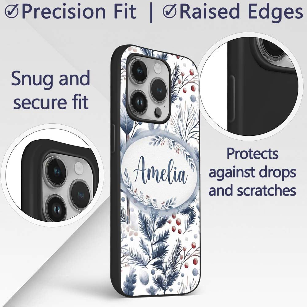 Vintage Nordic Stripe Snowflake Seamless Pattern Custom Name Protective Phone Case Mobile Cover Durable Everyday Smartphone Shock Resistant