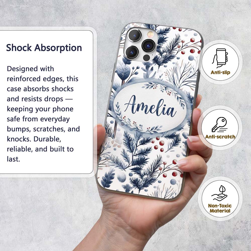 Vintage Nordic Stripe Snowflake Seamless Pattern Custom Name Protective Phone Case Mobile Cover Durable Everyday Smartphone Shock Resistant