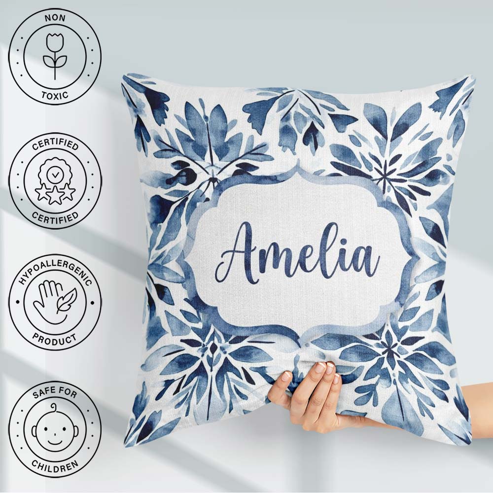 Custom Name Winter Botanical Branch Berry Seamless Pattern Name Square Filled Cushion Throw Pillow Sofa Bed Home Decor Zip Washable UK Made