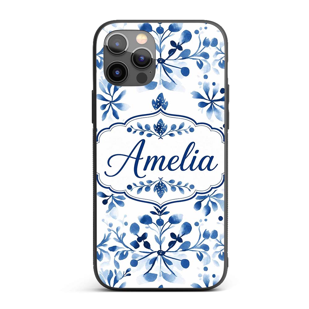 Blue Watercolor Floral Snowflake Printed Design Custom Name Protective Phone Case Mobile Cover Durable Everyday Smartphone Shock Resistant