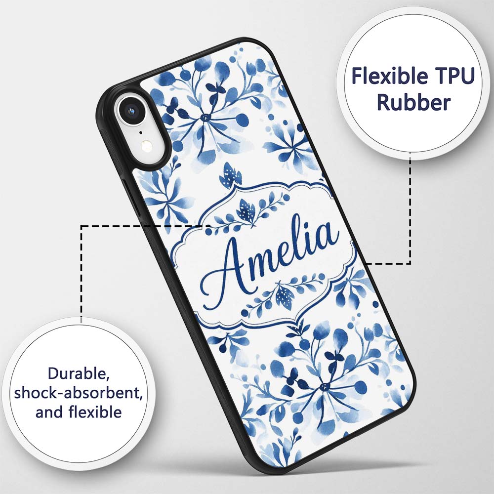 Blue Watercolor Floral Snowflake Printed Design Custom Name Protective Phone Case Mobile Cover Durable Everyday Smartphone Shock Resistant