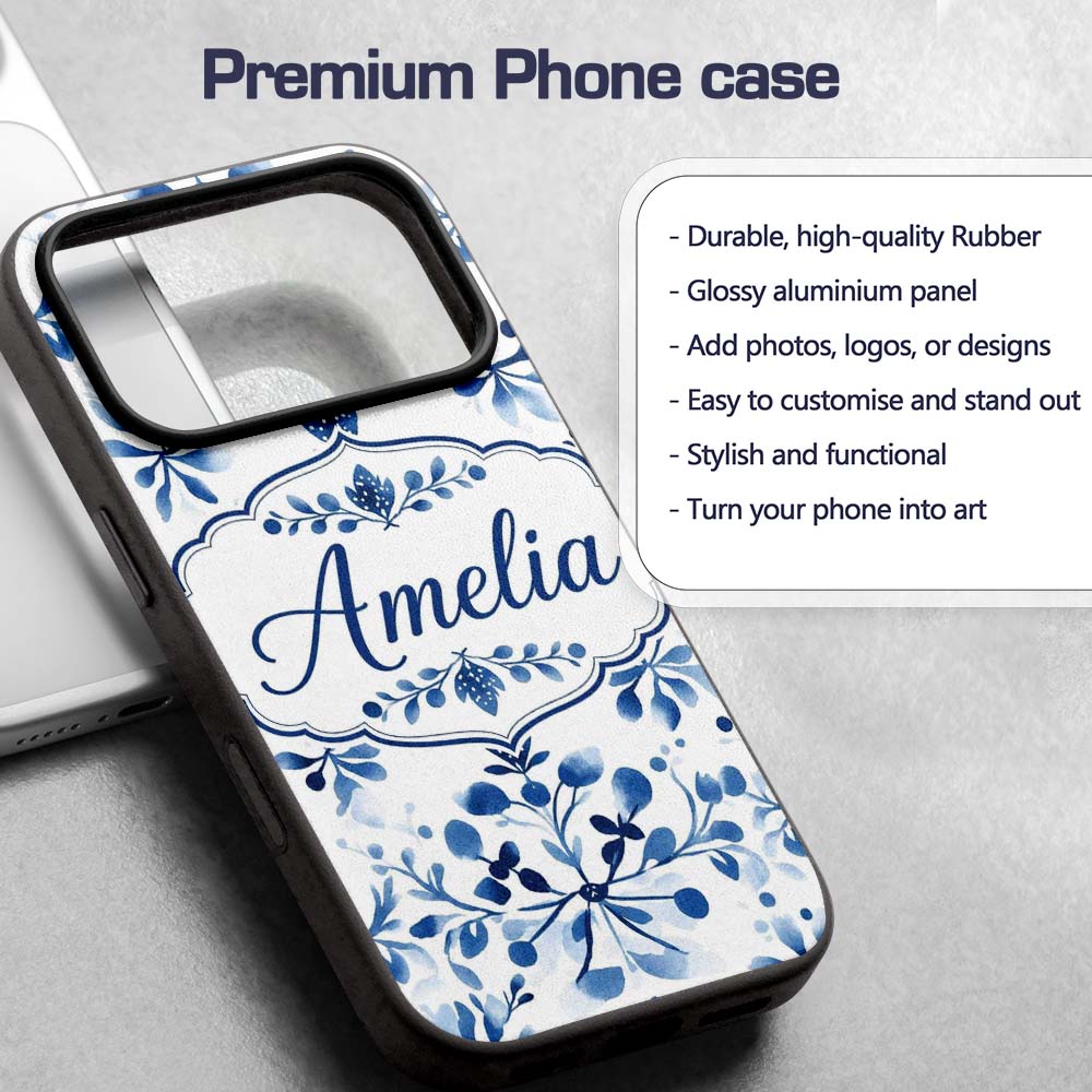Blue Watercolor Floral Snowflake Printed Design Custom Name Protective Phone Case Mobile Cover Durable Everyday Smartphone Shock Resistant