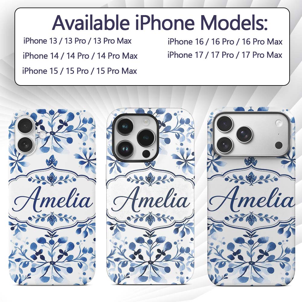 Blue Watercolor Floral Snowflake Printed Design Custom Name Protective Phone Case Mobile Cover Durable Everyday Smartphone Shock Resistant