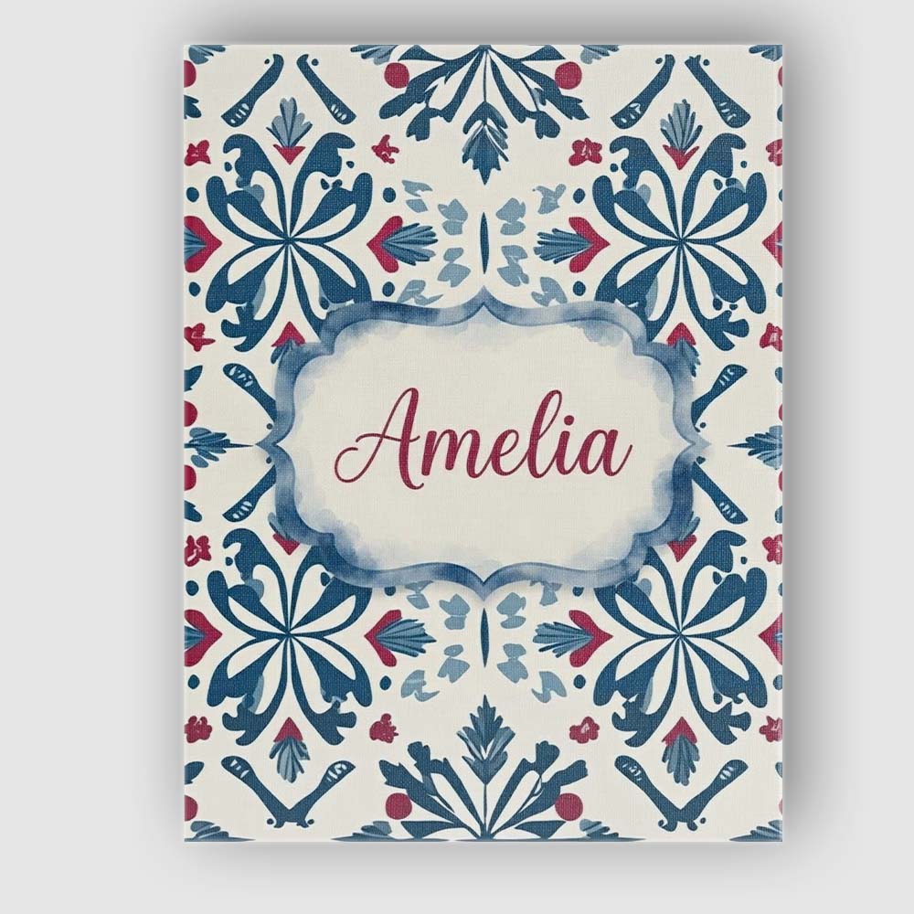 Personalised Name Decorative Folk Floral Custom Unique Gift Idea Elegant Feature Canvas Wall Art Print Decor Picture Ready to Hang