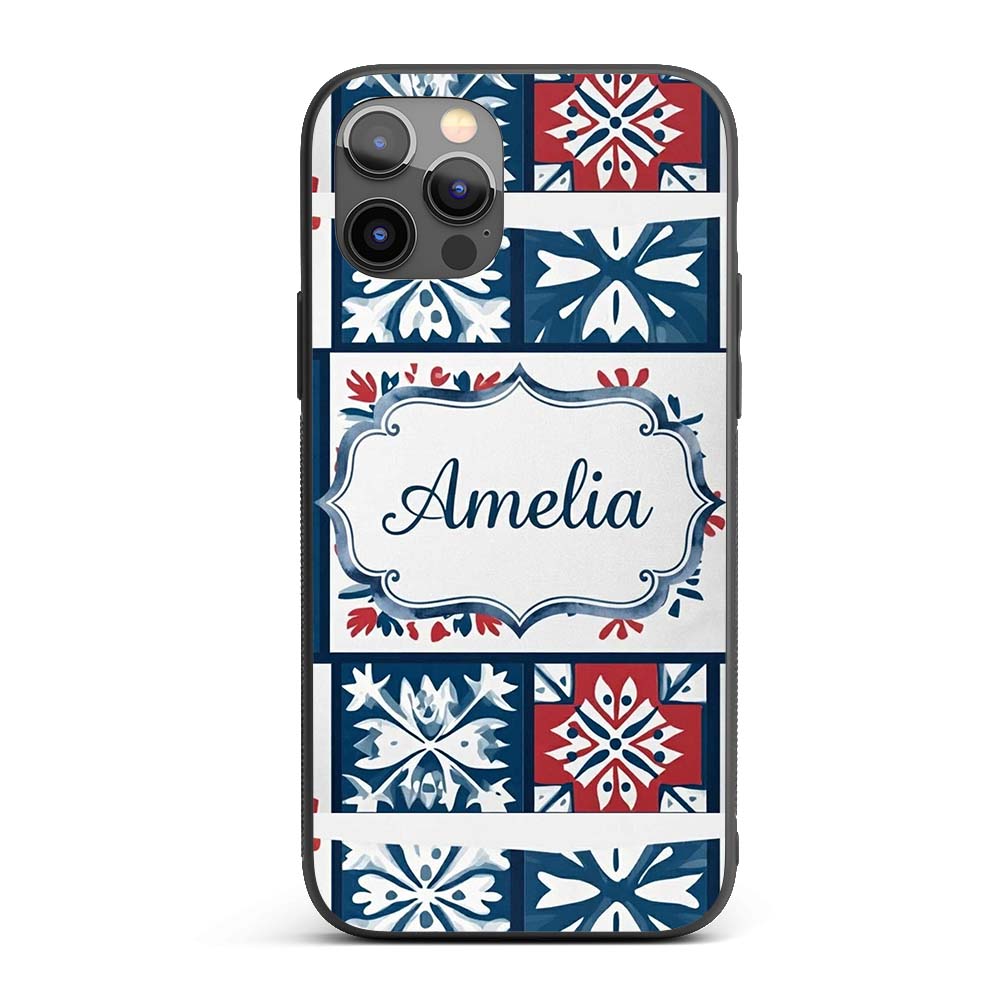 Patchwork Folk Tile Snowflake Blue Red Seamless Custom Name Protective Phone Case Mobile Cover Durable Everyday Smartphone Shock Resistant
