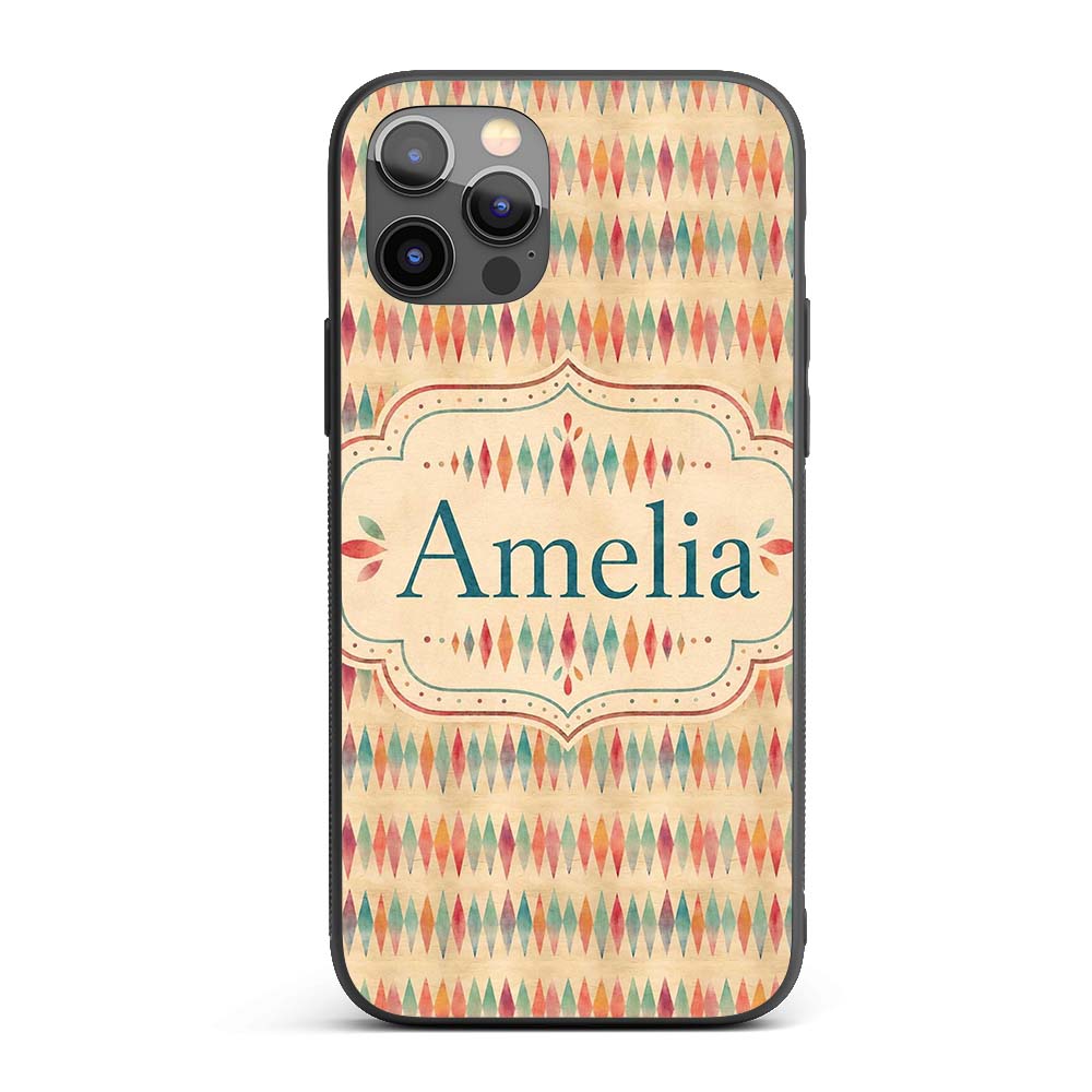 Colorful Geometric Diamond Ikat Style Seamless Custom Name Protective Phone Case Mobile Cover Durable Everyday Smartphone Shock Resistant