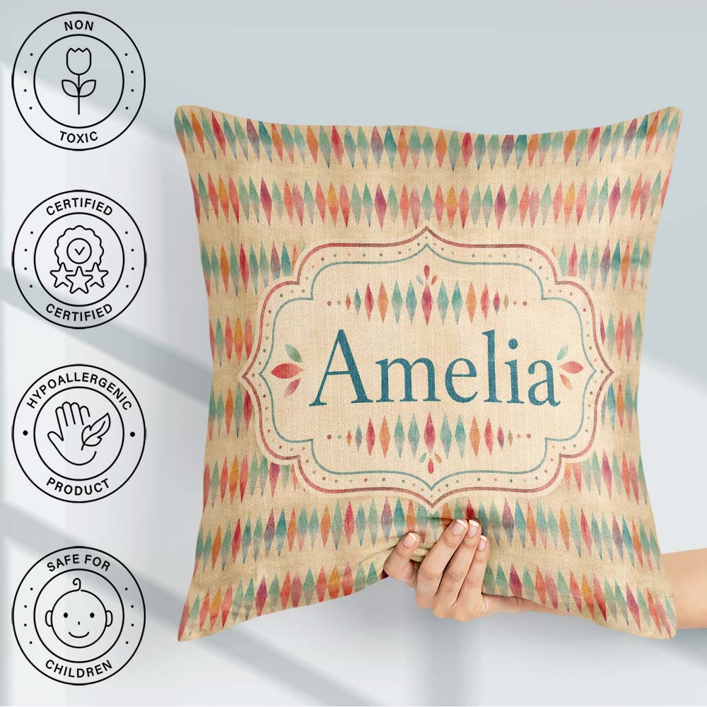Custom Name Colorful Geometric Diamond Ikat Style Seamless Name Square Filled Cushion Throw Pillow Sofa Bed Home Decor Zip Washable UK Made