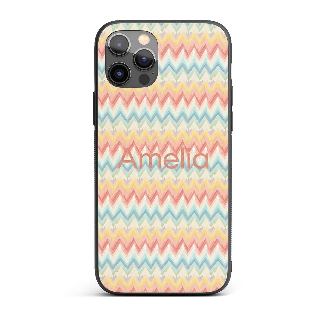 Pastel Chevron Zigzag Watercolor Seamless Pattern Custom Name Protective Phone Case Mobile Cover Durable Everyday Smartphone Shock Resistant