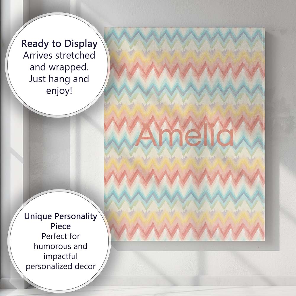 Personalised Name Pastel Chevron Zigzag Custom Modern Room Accent Elegant Feature Canvas Wall Art Print Decor Picture Ready to Hang