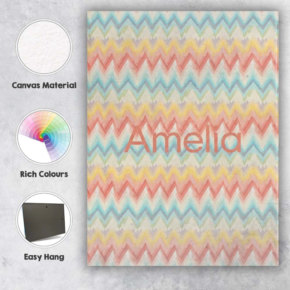 Personalised Name Pastel Chevron Zigzag Custom Modern Room Accent Elegant Feature Canvas Wall Art Print Decor Picture Ready to Hang