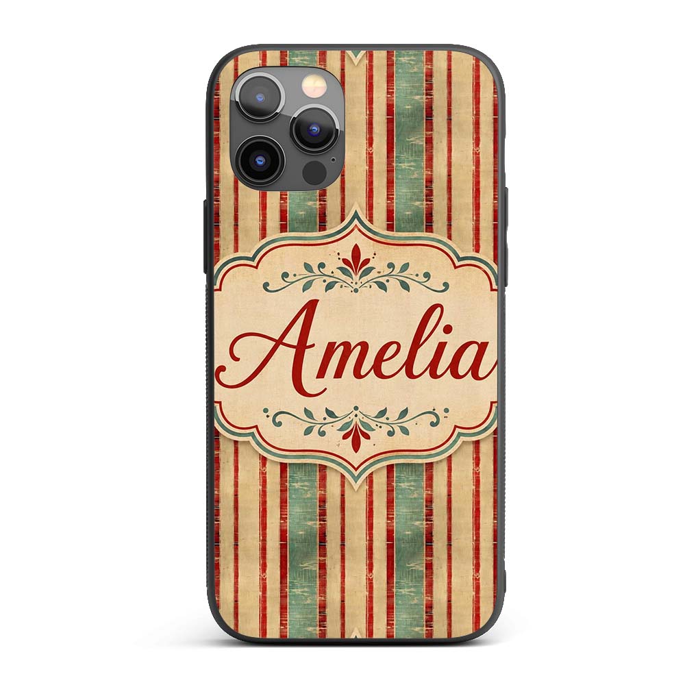 Rustic Distressed Stripe Red Green Printed Design Custom Name Protective Phone Case Mobile Cover Durable Everyday Smartphone Shock Resistant