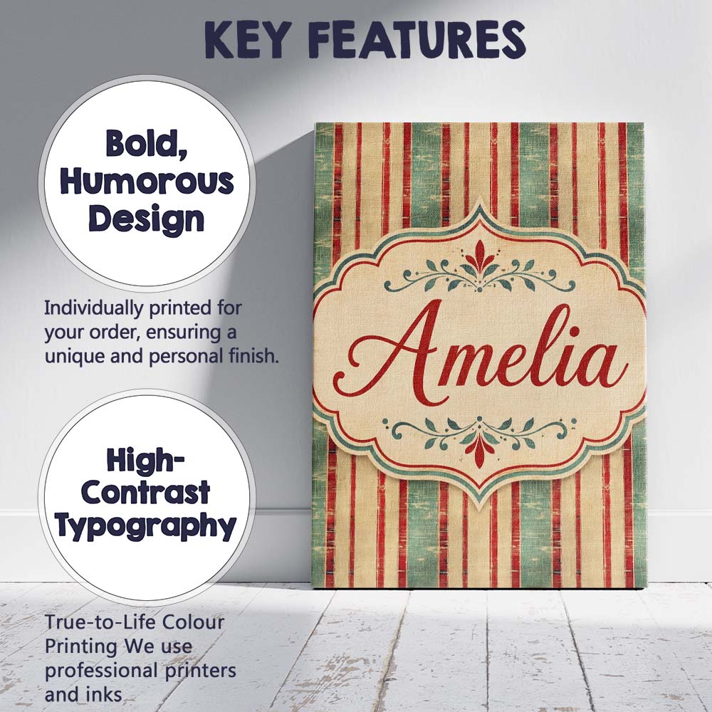 Personalised Name Rustic Distressed Stripe Custom Unique Gift Idea Elegant Feature Canvas Wall Art Print Decor Picture Ready to Hang
