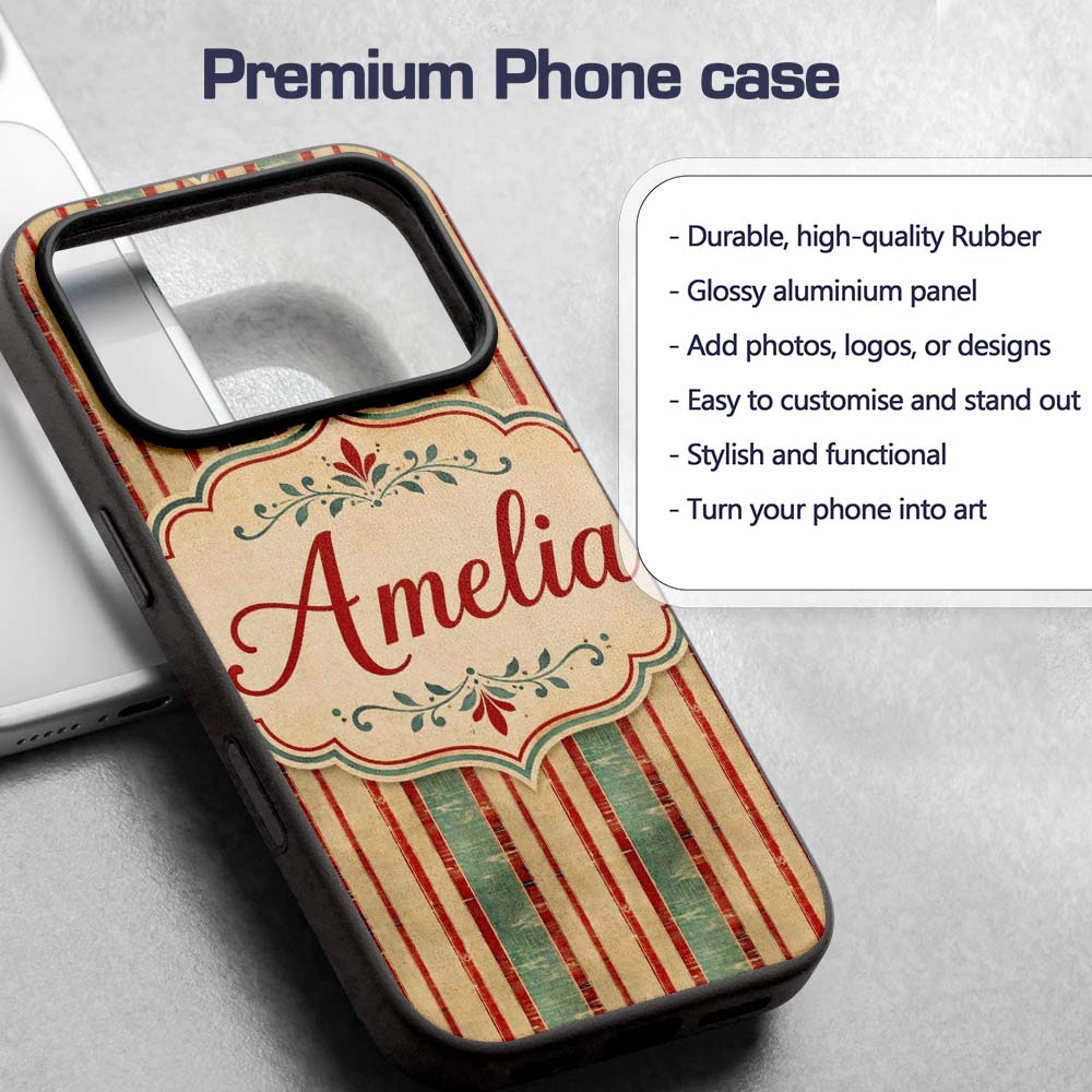 Rustic Distressed Stripe Red Green Printed Design Custom Name Protective Phone Case Mobile Cover Durable Everyday Smartphone Shock Resistant