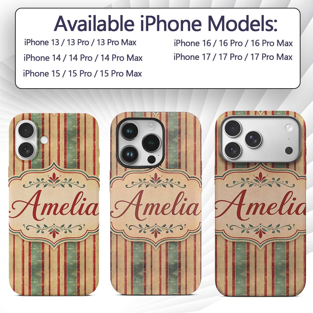 Rustic Distressed Stripe Red Green Printed Design Custom Name Protective Phone Case Mobile Cover Durable Everyday Smartphone Shock Resistant