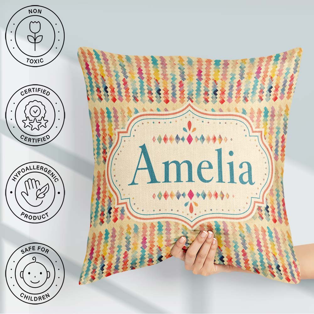 Custom Name Abstract Colorful Zigzag Seamless Pattern Name Cute Square Filled Cushion Throw Pillow Sofa Bed Home Decor Zip Washable UK Made
