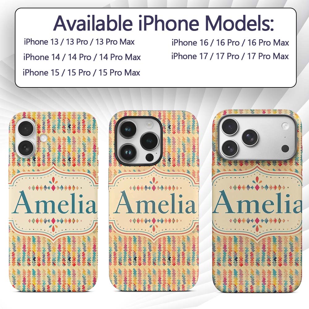 Abstract Colorful Brushstroke Zigzag Seamless Custom Name Protective Phone Case Mobile Cover Durable Everyday Smartphone Shock Resistant