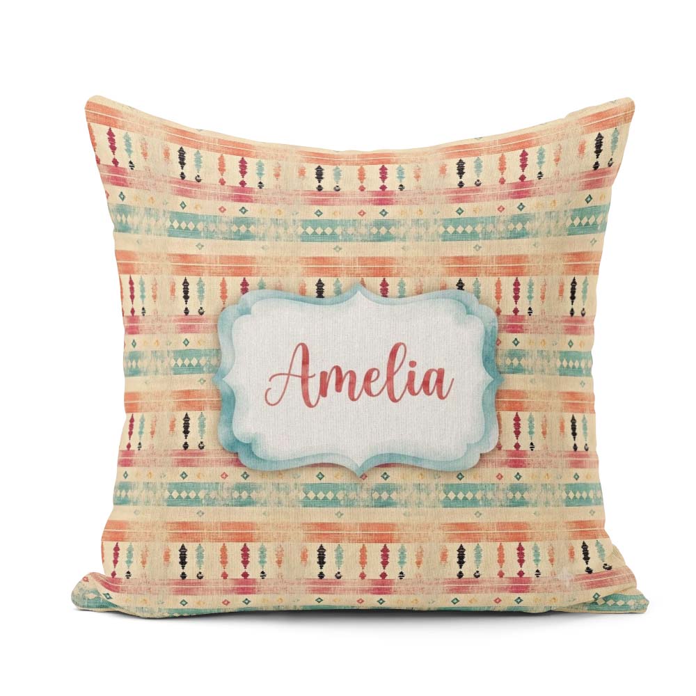 Custom Name Rustic Aztec Stripe Distressed Seamless Pattern Name Square Filled Cushion Throw Pillow Sofa Bed Home Decor Zip Washable UK Made