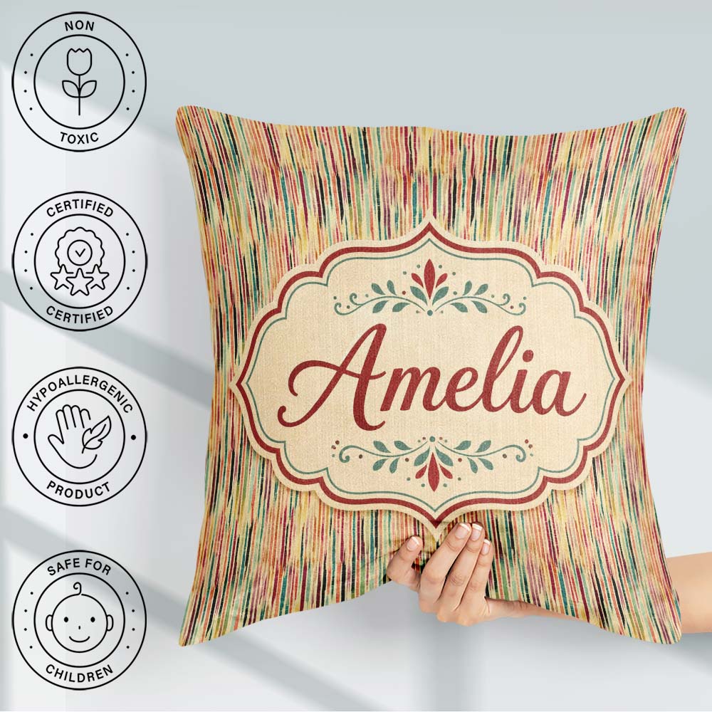 Custom Name Colorful Abstract Vertical Brushstroke Seamless Name Square Filled Cushion Throw Pillow Sofa Bed Home Decor Zip Washable UK Made