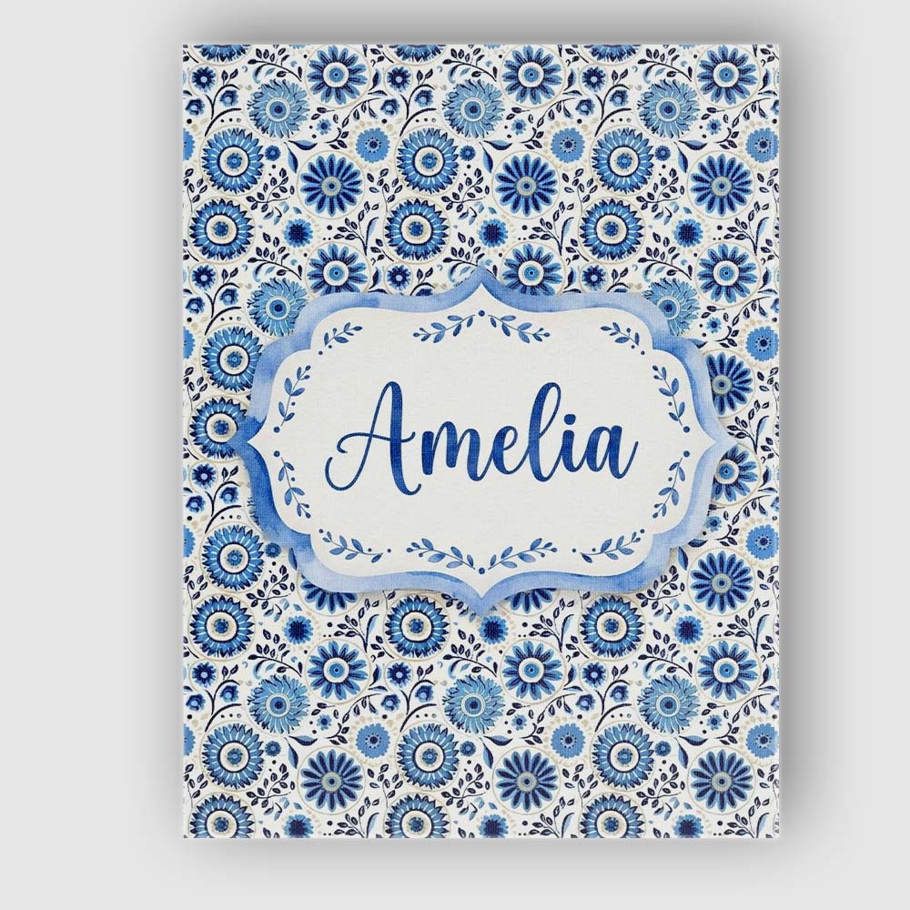 Personalised Name Blue Flower Power Seamless Custom Bespoke Contemporary Display Canvas Wall Art Print Decor Picture Ready to Hang