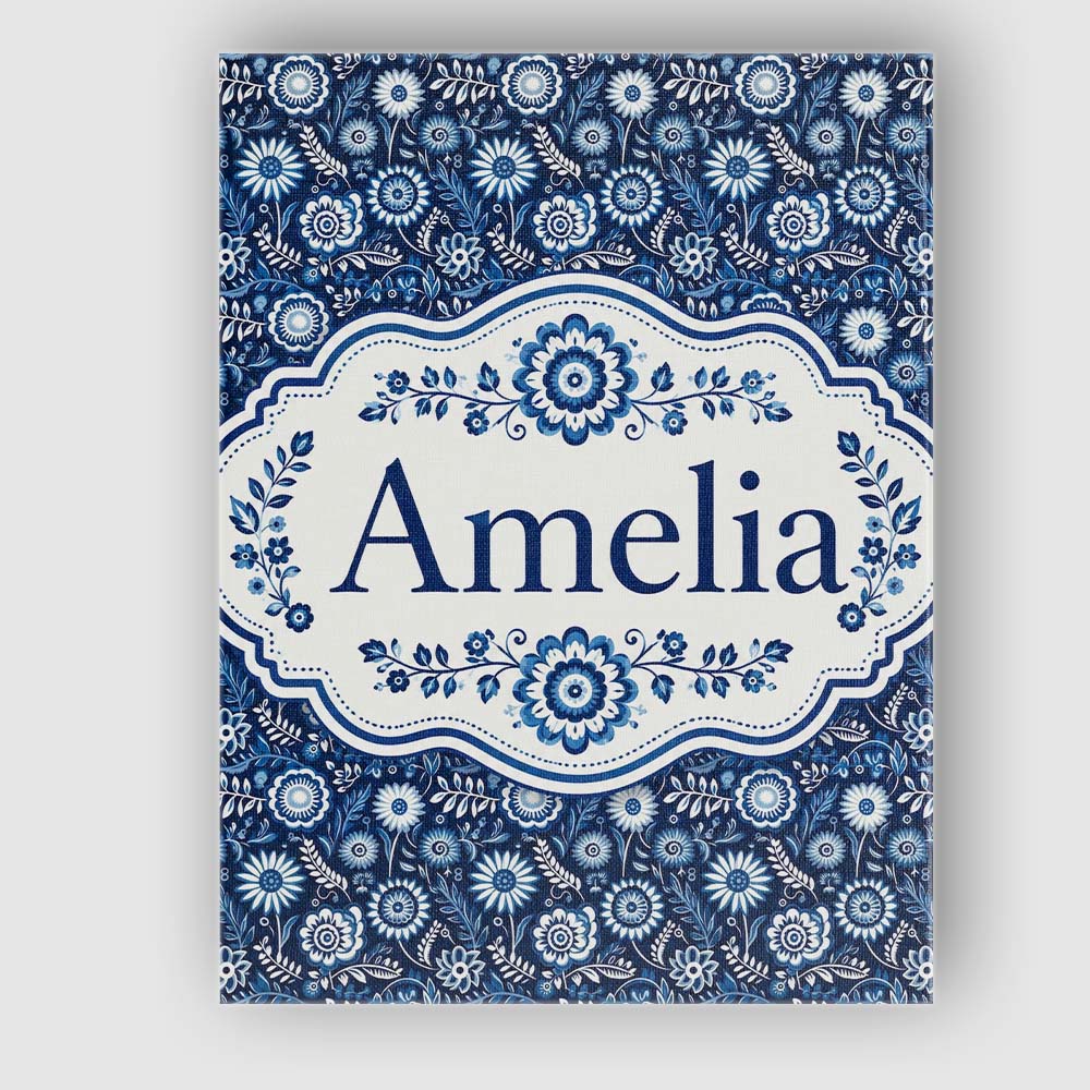Personalised Name Navy Blue Floral Meadow Custom Unique Gift Idea Elegant Feature Canvas Wall Art Print Decor Picture Ready to Hang