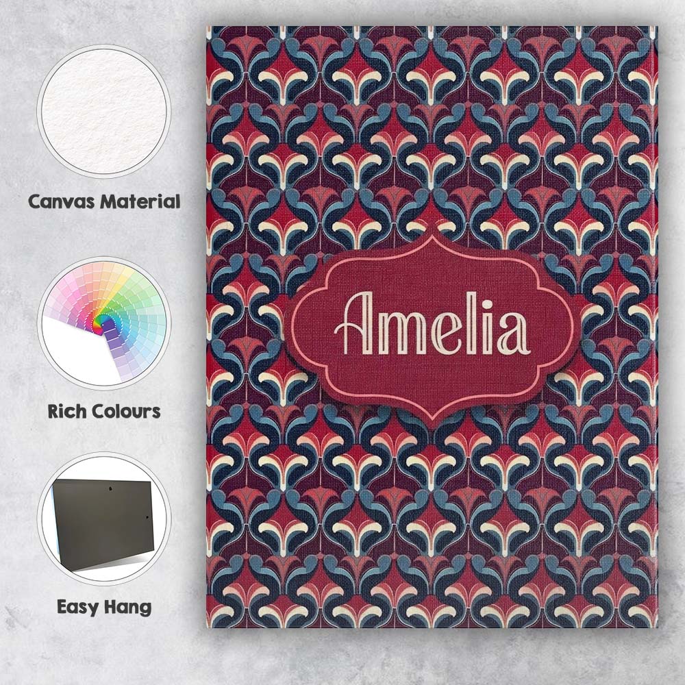 Personalised Name Red Blue Deco Geometric Custom Modern Room Accent Contemporary Display Canvas Wall Art Print Decor Picture Ready to Hang