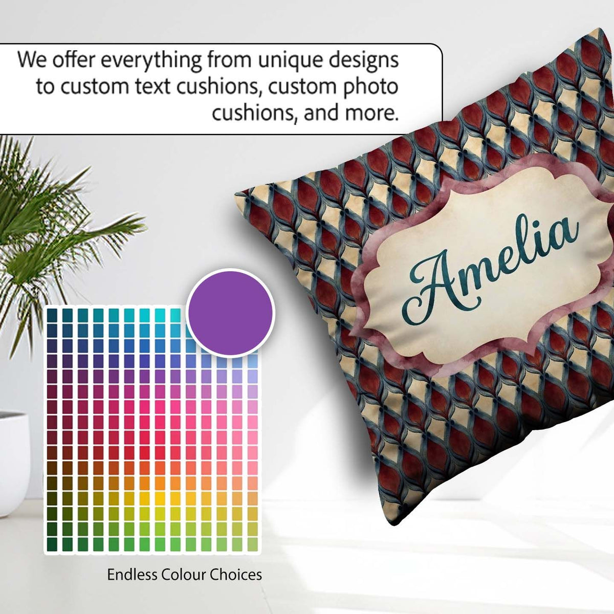 Custom Name Red Blue Diamond Ikat Style Seamless Pattern Name Square Filled Cushion Throw Pillow Sofa Bed Home Decor Zip Washable UK Made