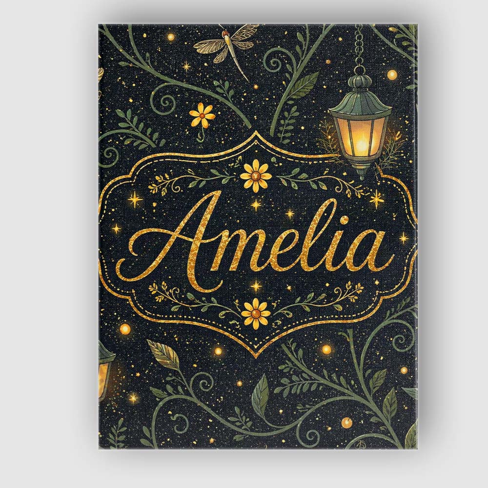 Personalised Name Celestial Lantern Botanical Firefly Night Seamless Custom Home Canvas Wall Art Print Decor Picture Ready to Hang