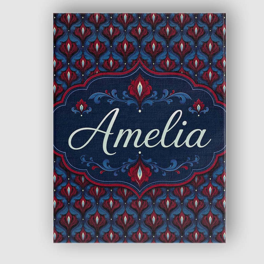 Personalised Name Dark Red Blue Ornate Custom Modern Room Accent Elegant Feature Canvas Wall Art Print Decor Picture Ready to Hang