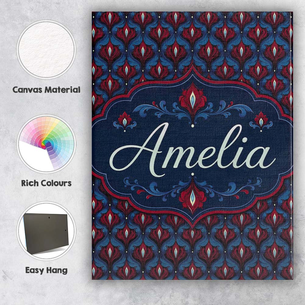 Personalised Name Dark Red Blue Ornate Custom Modern Room Accent Elegant Feature Canvas Wall Art Print Decor Picture Ready to Hang