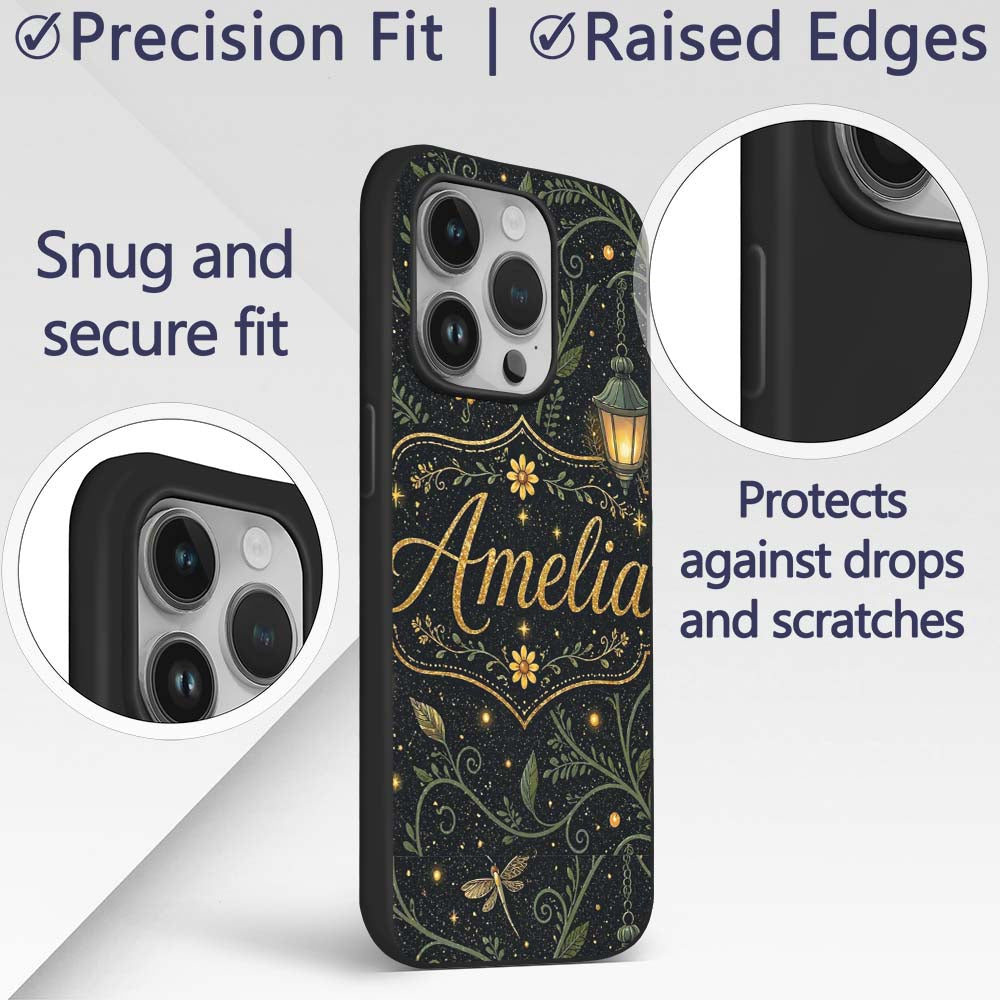 Celestial Lantern Botanical Decorative Design Custom Name Protective Phone Case Mobile Cover Durable Everyday Smartphone Shock Resistant