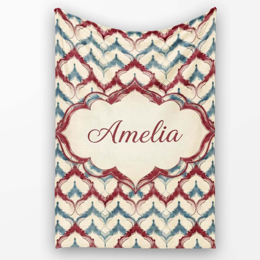 Soft Watercolor Abstract Trellis Seamless Pattern Name Cute Unique Personalised Custom Name Super Soft Fleece Blanket Bed Sofa Throw