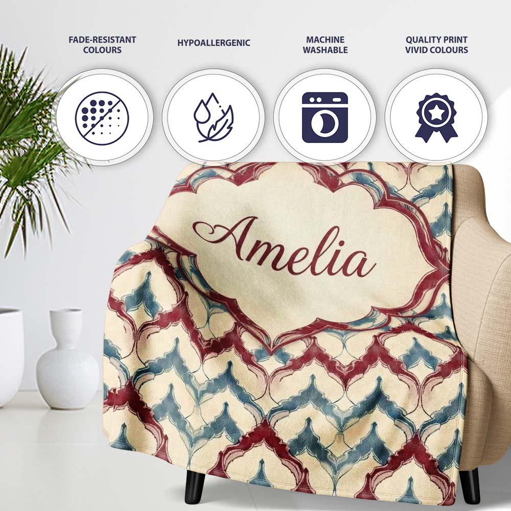 Soft Watercolor Abstract Trellis Seamless Pattern Name Cute Unique Personalised Custom Name Super Soft Fleece Blanket Bed Sofa Throw